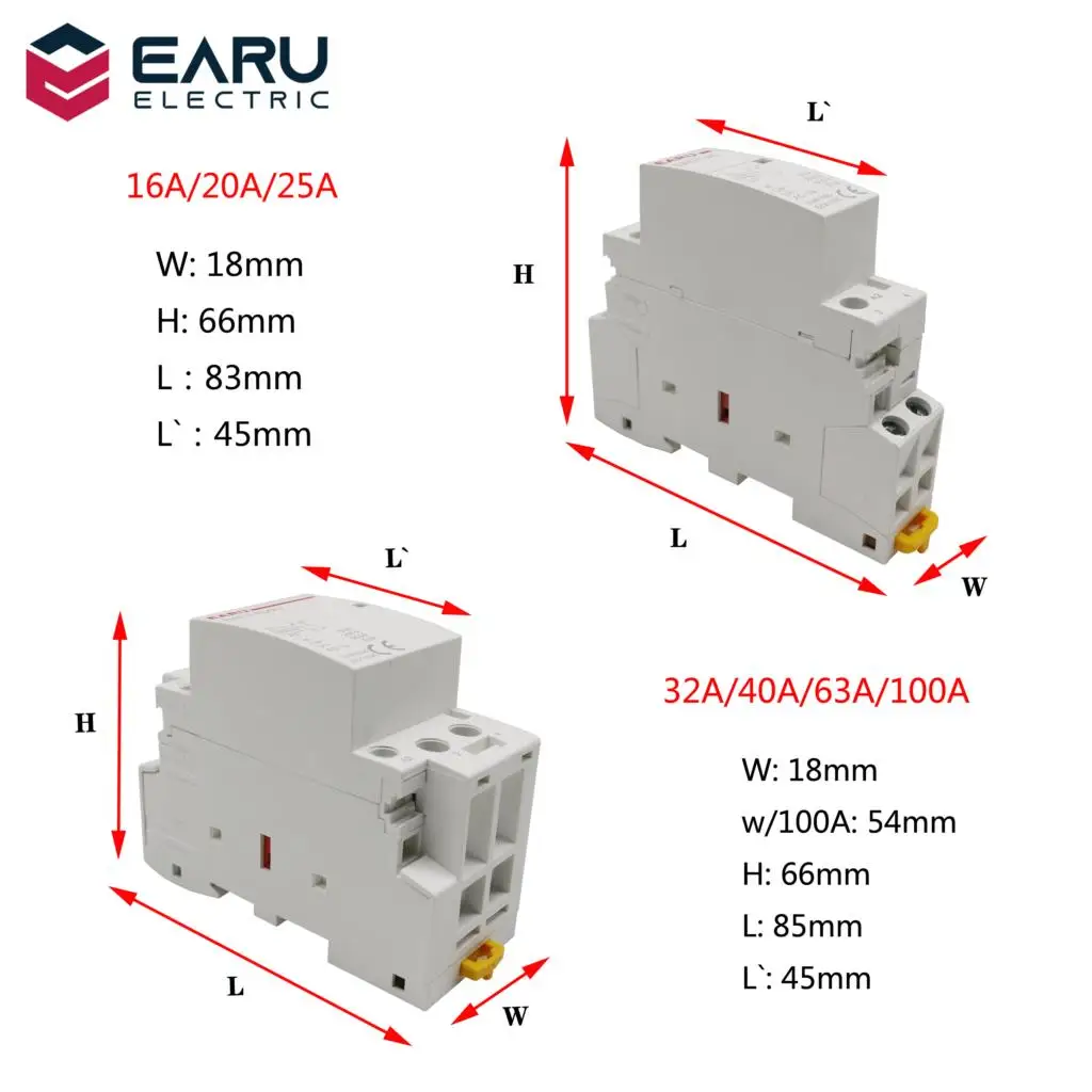 2P/4P 16-100A AC 220V DC 12V/24V 50/60Hz Din Rail Household AC Modular Contactor Switch Controller DIY Smart Home Hotel