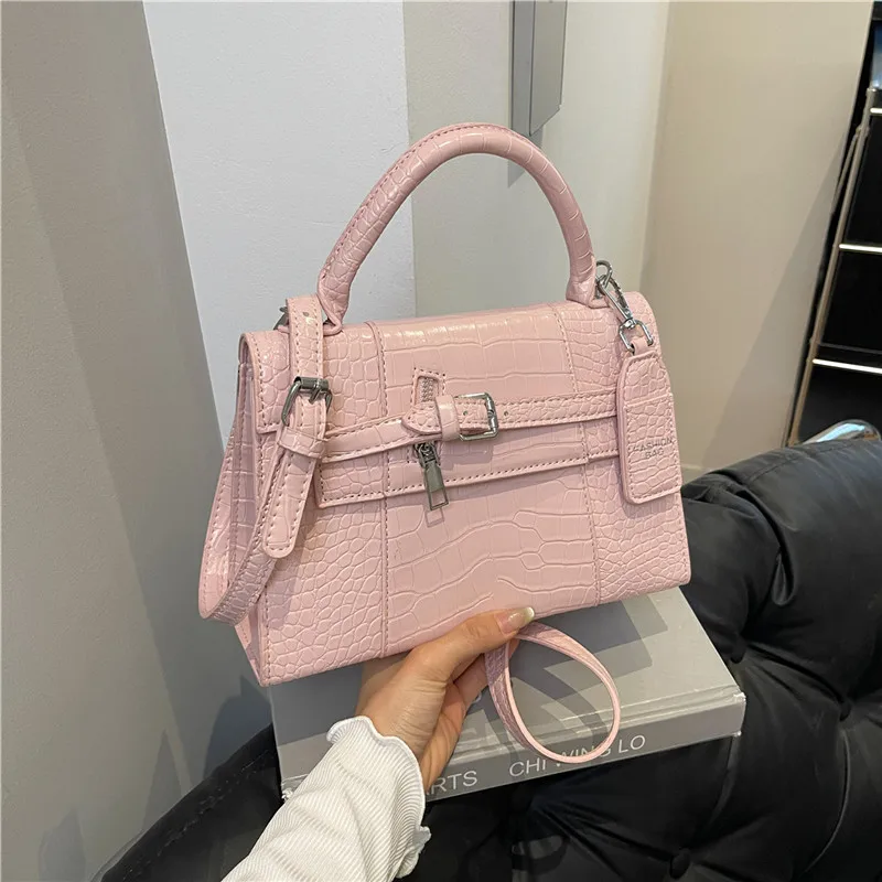 

2025 Crocodile-Embossed Kelly Bag - Crossbody/Shoulder Multi-Way Purse, Minimalist Elegant Women's Handbag