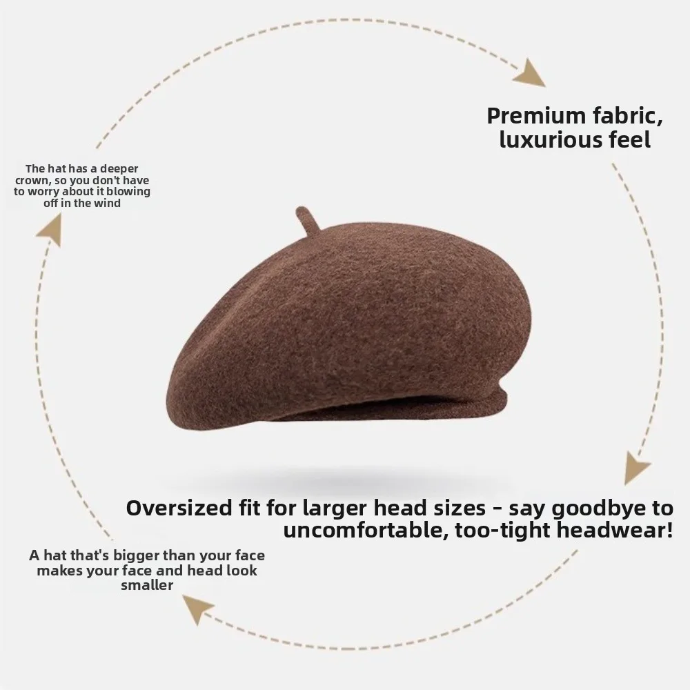 Elegant Wool Beret Cap Solid Color Rolled Edge British Top Hat Soft Winter Warm Fashion Fedoras