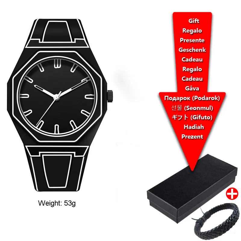 Top Brand Men's Watch Black Plastic Butterfly Buckle Strap Waterproof Quartz Watch Fashion Sports Women's Watch Customization