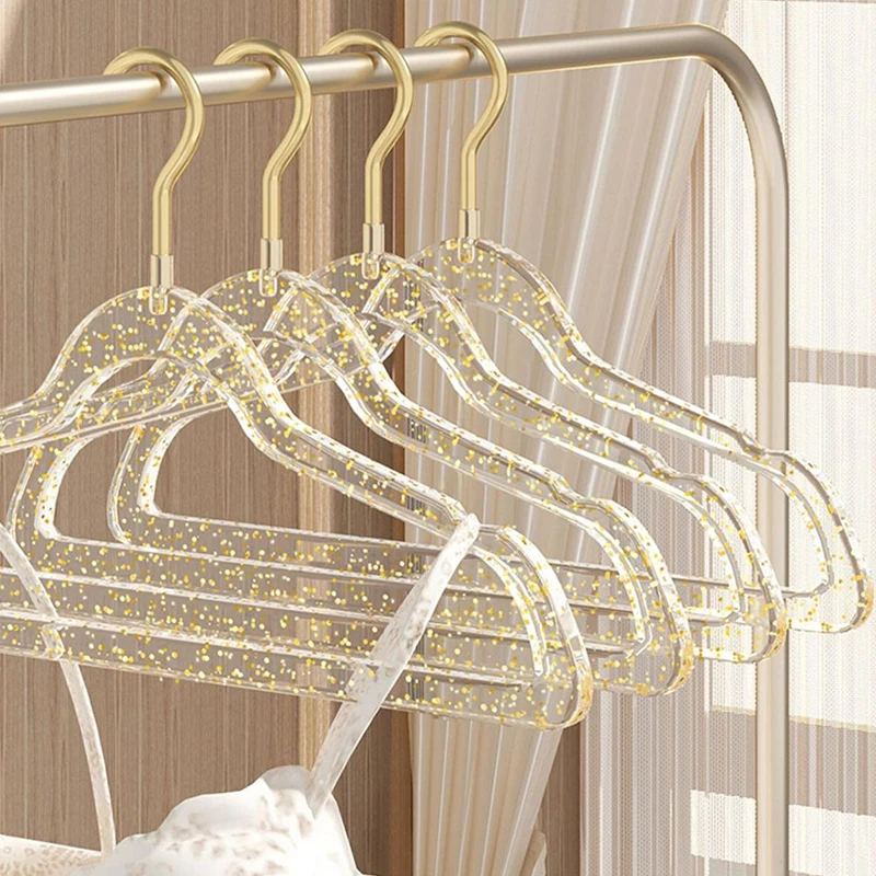 1PC Acrylic Hanger Clothing Organizer Wardrobe Pants Coat Hanger Drying Rack Transparent Gold Hook Adult Coat Hanger