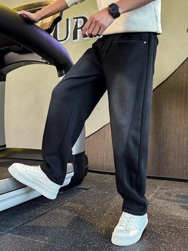 

Men's Casual adient Color Straight Leg Thiened Warm Sports Sweatpants Fall Winter Seasonal Comfortable Straight Tube Pants