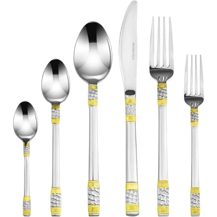

75-Piece Flatware Silverware Set, Dining Service for 12, Premium 18/10 Surgical Stainless Steel, 24K Gold-Plated Hostess Serving