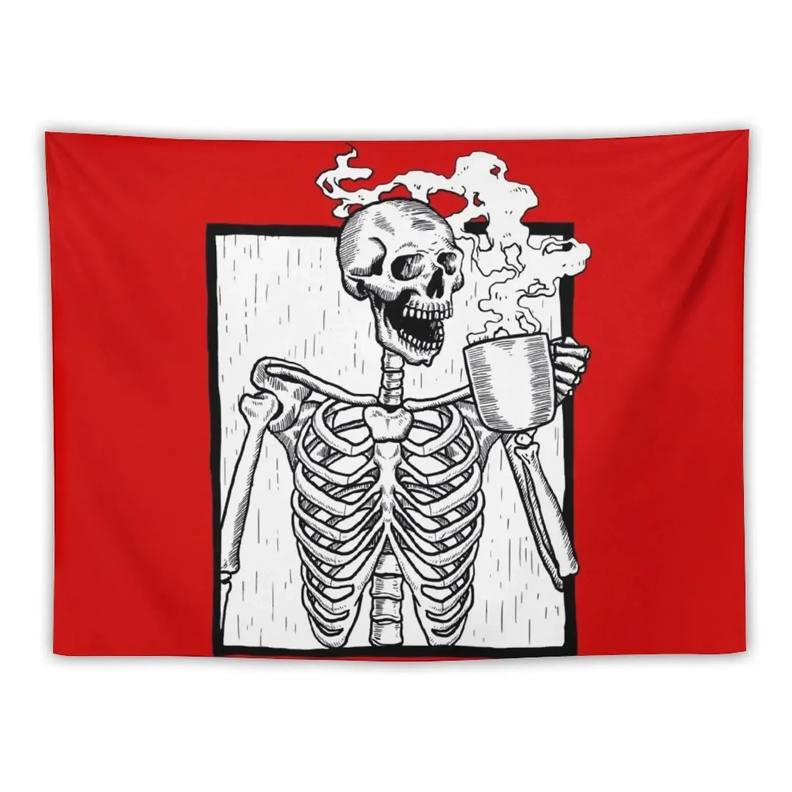 

halloween coffee drinking skeleton Tapestry Wall Decorations Room Ornaments Tapestry