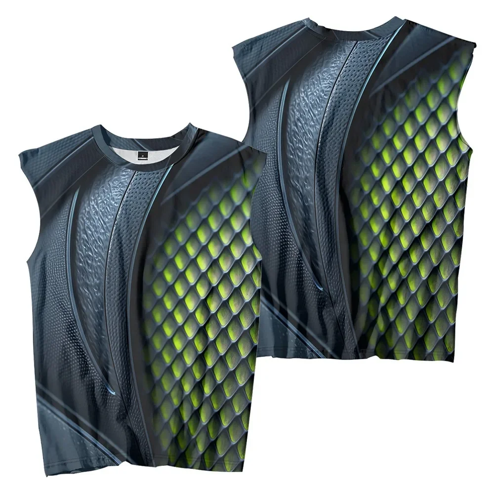 Geometric Steel Snake Pattern Printed Mens Vest Holiday Tank Top Sleeveless Bodybuilding Urban Statement Party Top Gym Clothing