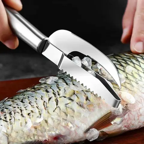 Bilashmart Stainless Steel 3 In 1 Fish Scale Knife Cut/Scrape/Digging Fish Gill Kill Fish Knife Scale Scraper Sawtooth Peeler Kitchen Tools