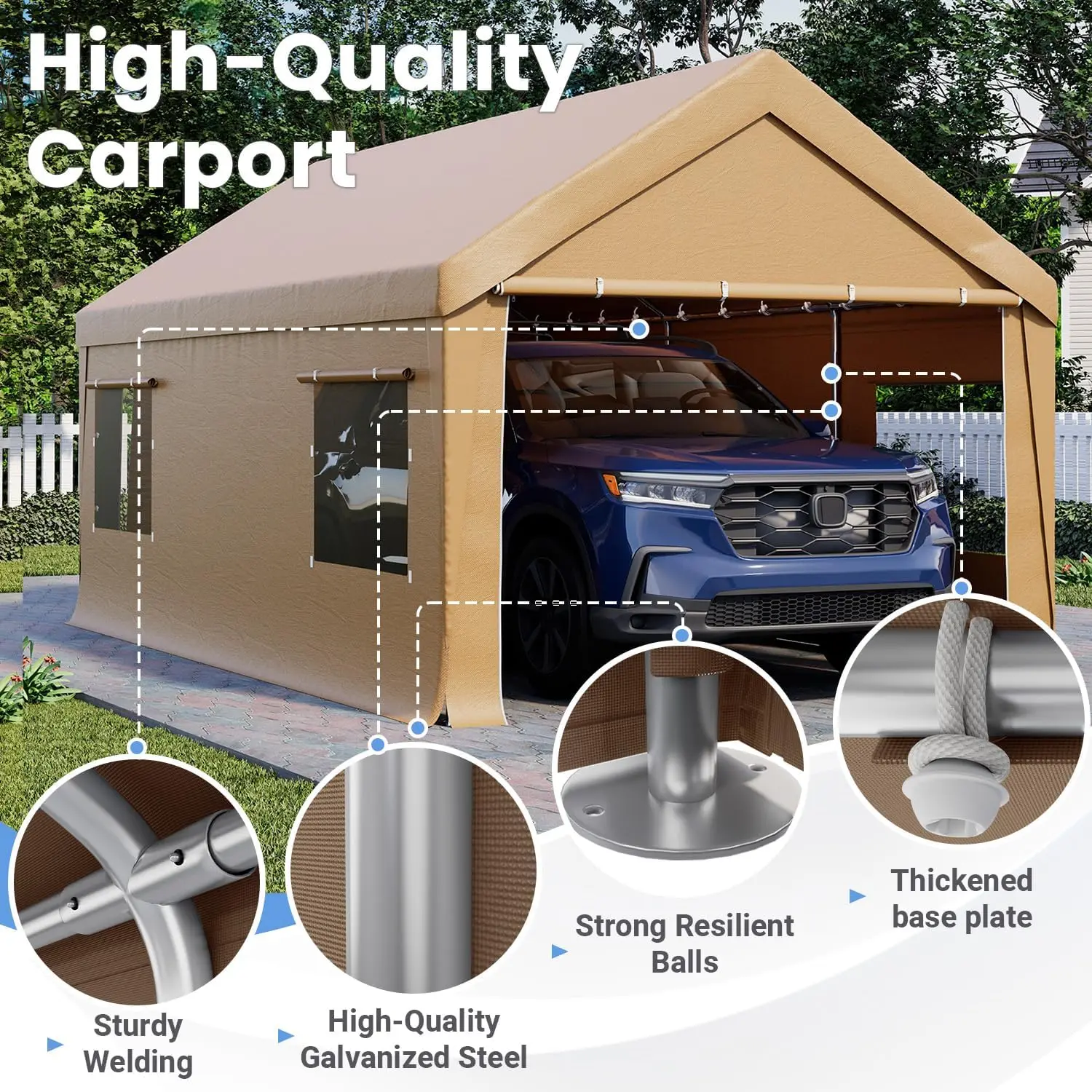 10x20 Heavy Duty Carport Portable Canopy Garage, Outdoor Car Shelter Shed, Removable Sidewalls Zipper Doors, Vehicle Truck Boat Storage Tent, Outdoor Party Pavilion view 3