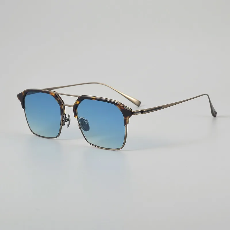 

Retro Square Handmade Women Pilot Double Beam Large Titanium Sunglasses GMS-656 Riding Outdoor Anti Reflection for Men Glasses