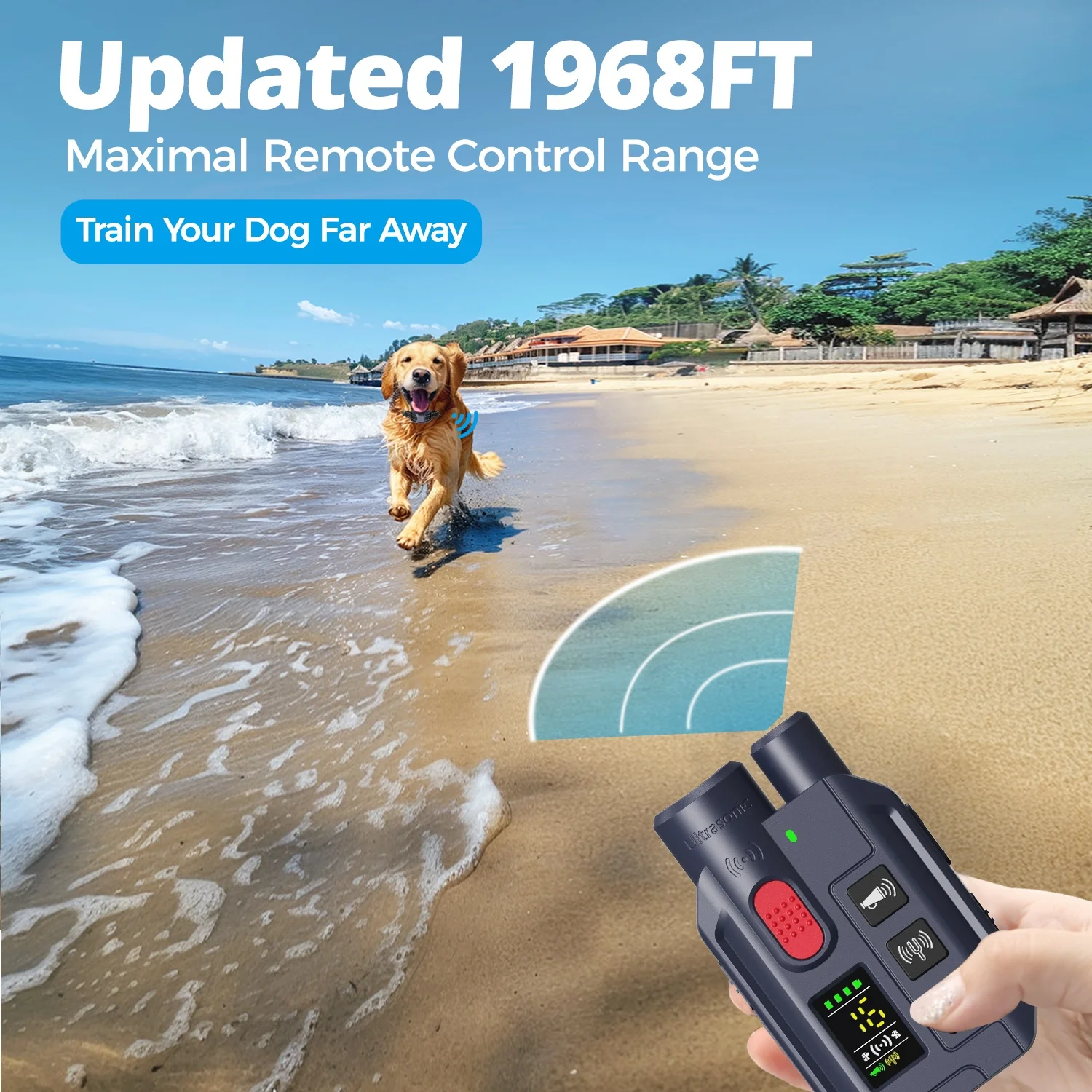 2000フィート超音波犬訓練用首輪＆犬撃退用超音波装置--衝撃なし--防水--あらゆるサイズに最適