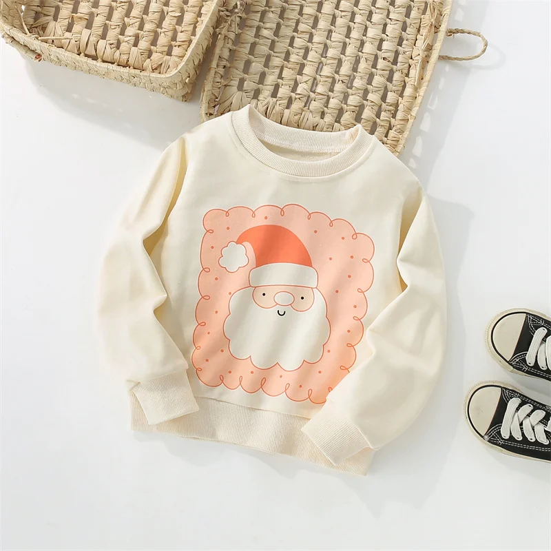 3-8T Long Sleeve Boys Girls Sweatshirts Santa Claus Embroidery Toddler Kids Clothing Autumn Spring Sport Baby Hooded Shirts