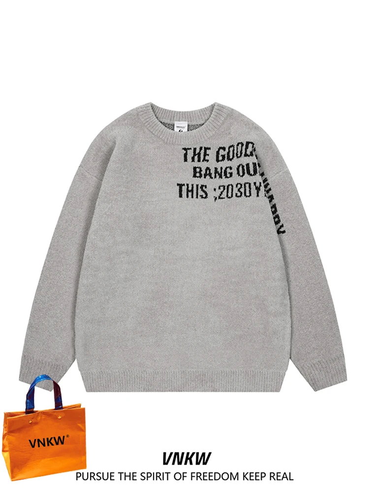 

Trendy Streetwear Thiened Knitted Crew Ne Sweatirt ex Loose Fit Couple Matching Long Sve Polyester Fiber