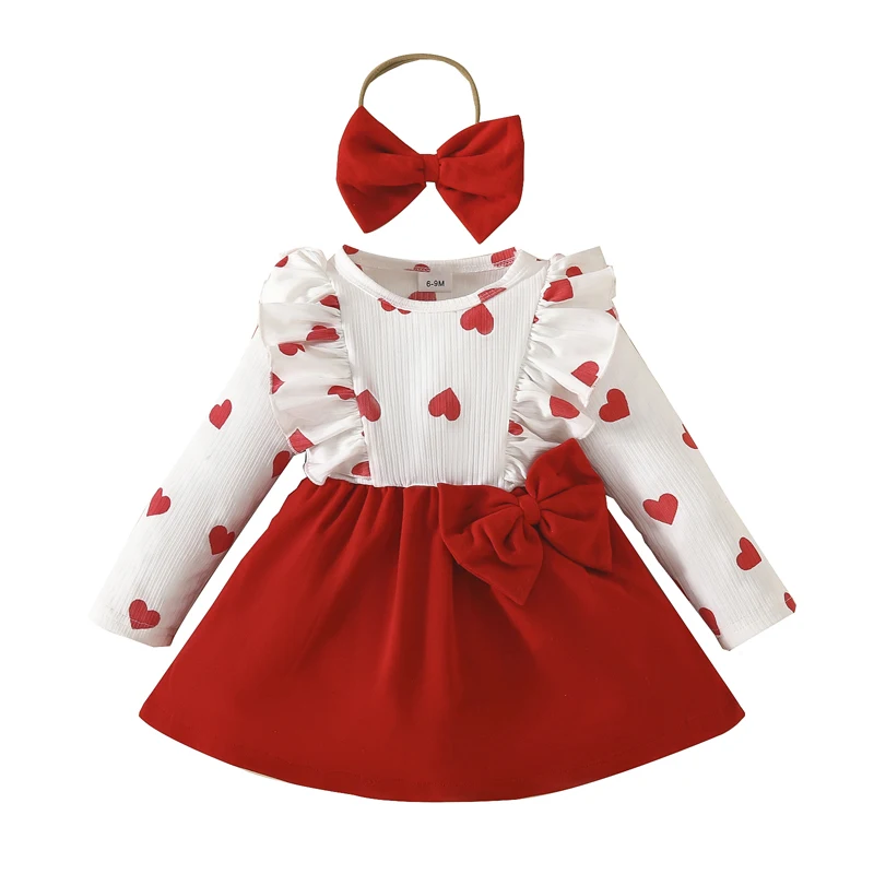 Baby Girl Valentine s Day Outfit Long Sleeve Stripe Love Heart Print Tulle Tutu Princess Dress with Headband