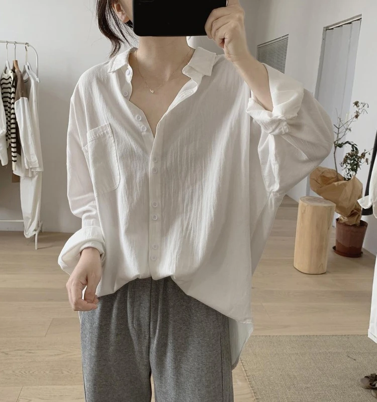 

Новый весенний женский свободный хлопковый топ с большими кетми, простой утягивающий топ средней длины, корейский длинный воротник све