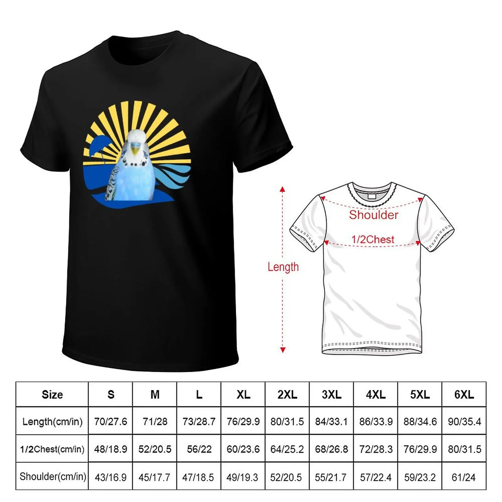 Blue Budgie Parakeet Tropical Sunset T-Shirt Streetwear Print Tee Shirt