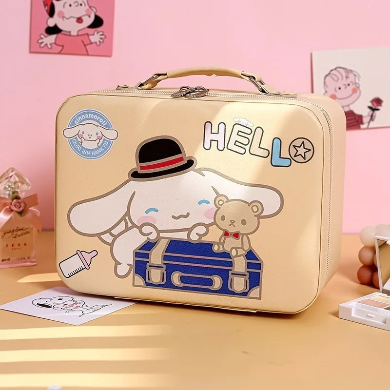 Sanrio Waterproof PU Leather Cosmetic Bag for Women Kawaii Hello Kitty My Melody Travel Toiletries Organizer Storage Makeup Up