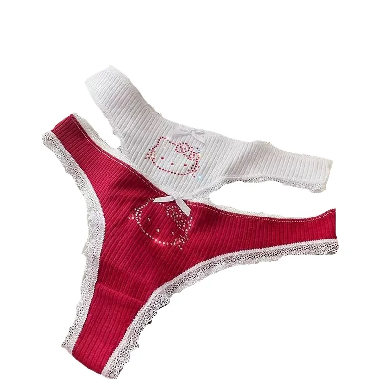 

Women Cotton Hello Kitty Panties Fashion Sexy Breathable Underpants Solid Color Low Waist G-string Lingerie Triangle Shorts S-L