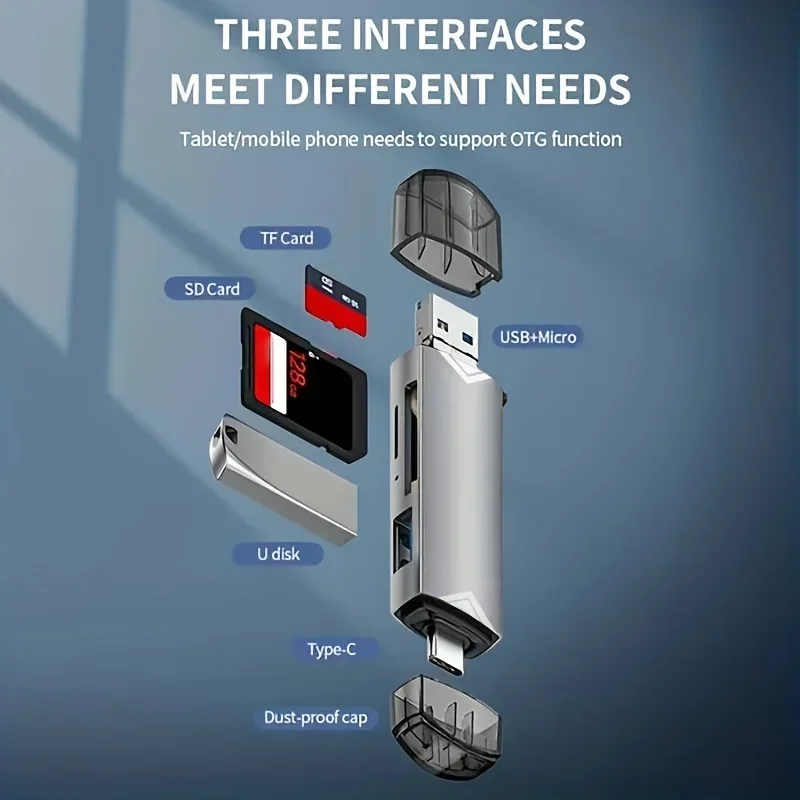 Lector de tarjetas 6 en 1 USB 3,0 a tipo C, Micro USB Universal, adaptador OTG, adaptador multifuncional, SD, TF, transmisión de alta velocidad