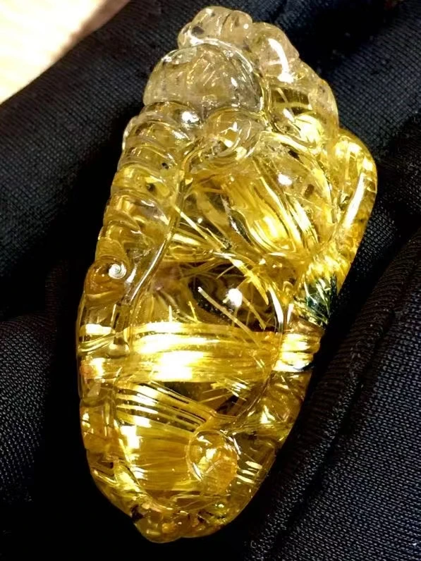 

Natural Gold Rutilated Quartz Round Sphere Pendant Necklace Jewelry 43.9x21x20mm Pi Xiu Yellow Rutilated Women Men AAAAAAA