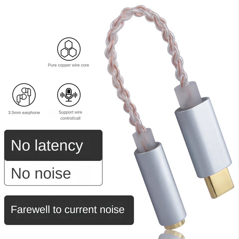ABSJ-HIFI DAC Kopfhörerverstärker USB Typ C auf 3,5 mm Kopfhörer-Audio-Adapter 32Bit 384 kHz Digital-Decoder AUX-Konverter