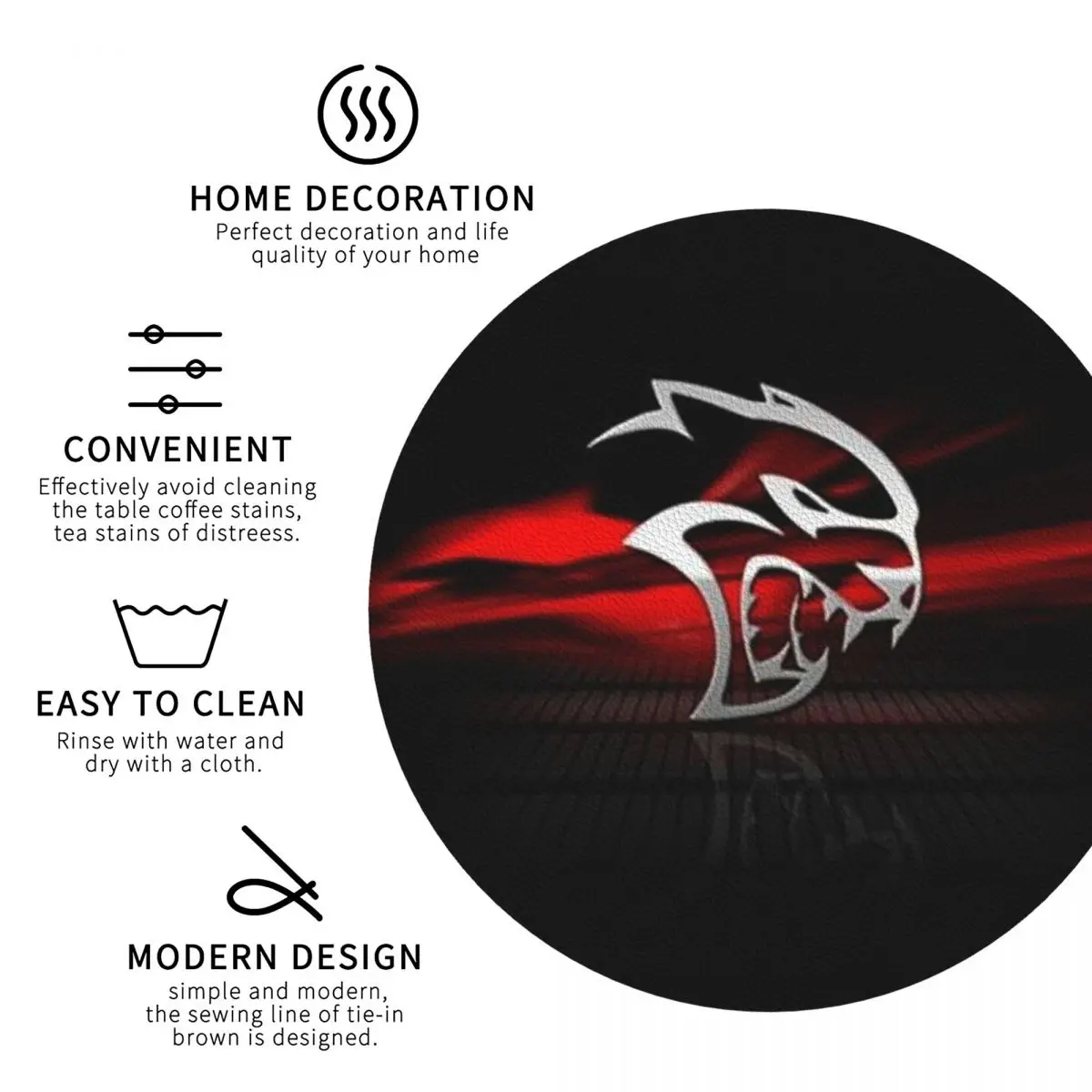 SRT Hellcat Demon Dodge Challenger Car Racing Coasters Kitchen Placemats Insulation Cup Coffee Mats Tableware Pads Set of 4 - view 3