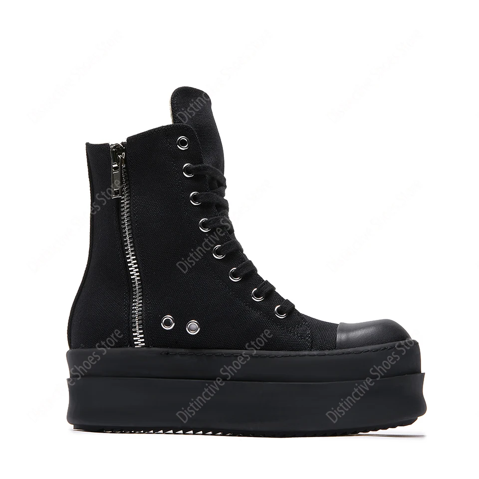 Men's Casual Sneakers Women Shoes Double Bumpers Black Canvas High Top Lace Up Zipper Flat Shoes RO Designer Platform Ankle Boot