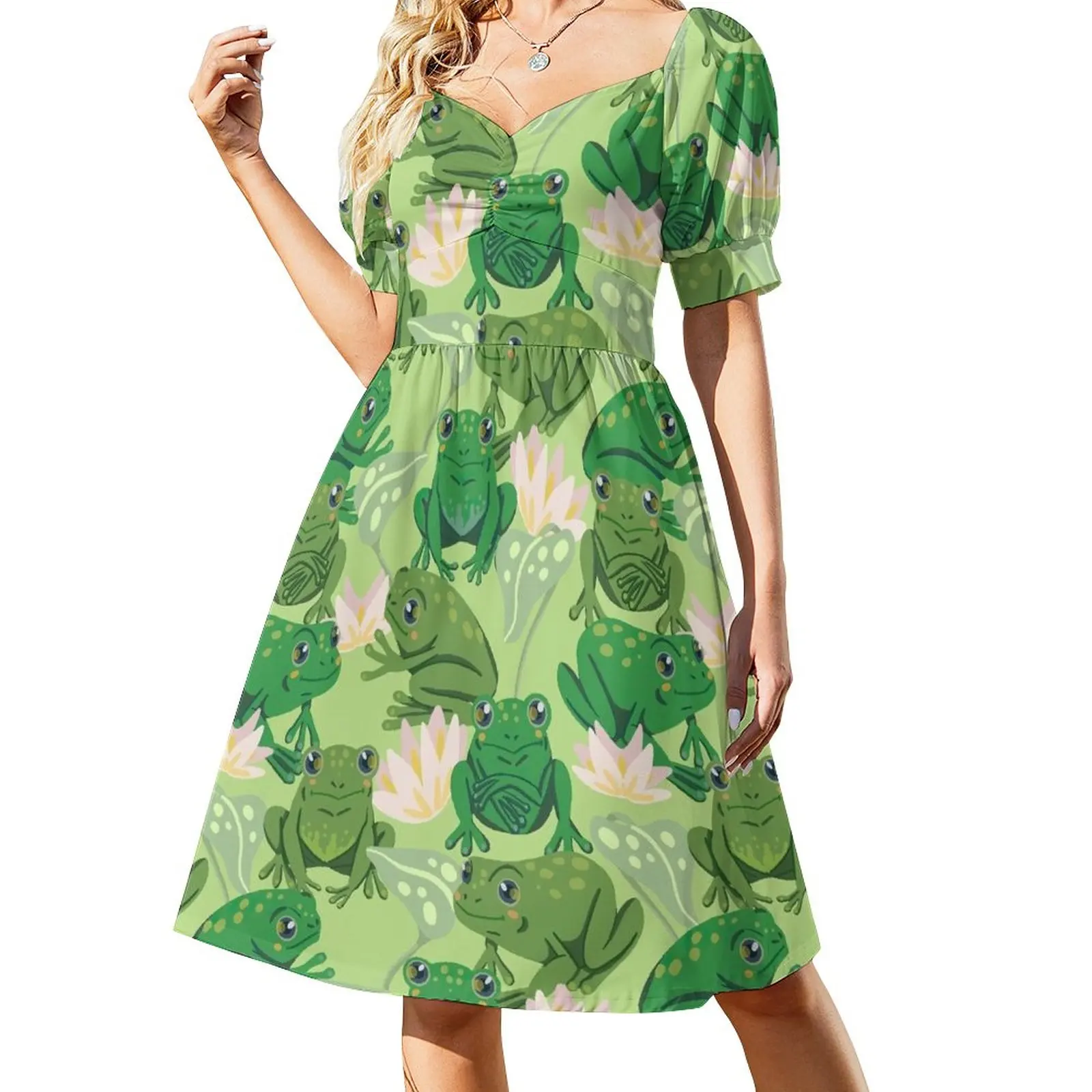 

Cute Frog Lotus Sleeveless Dress women's fashion dresses Beachwear