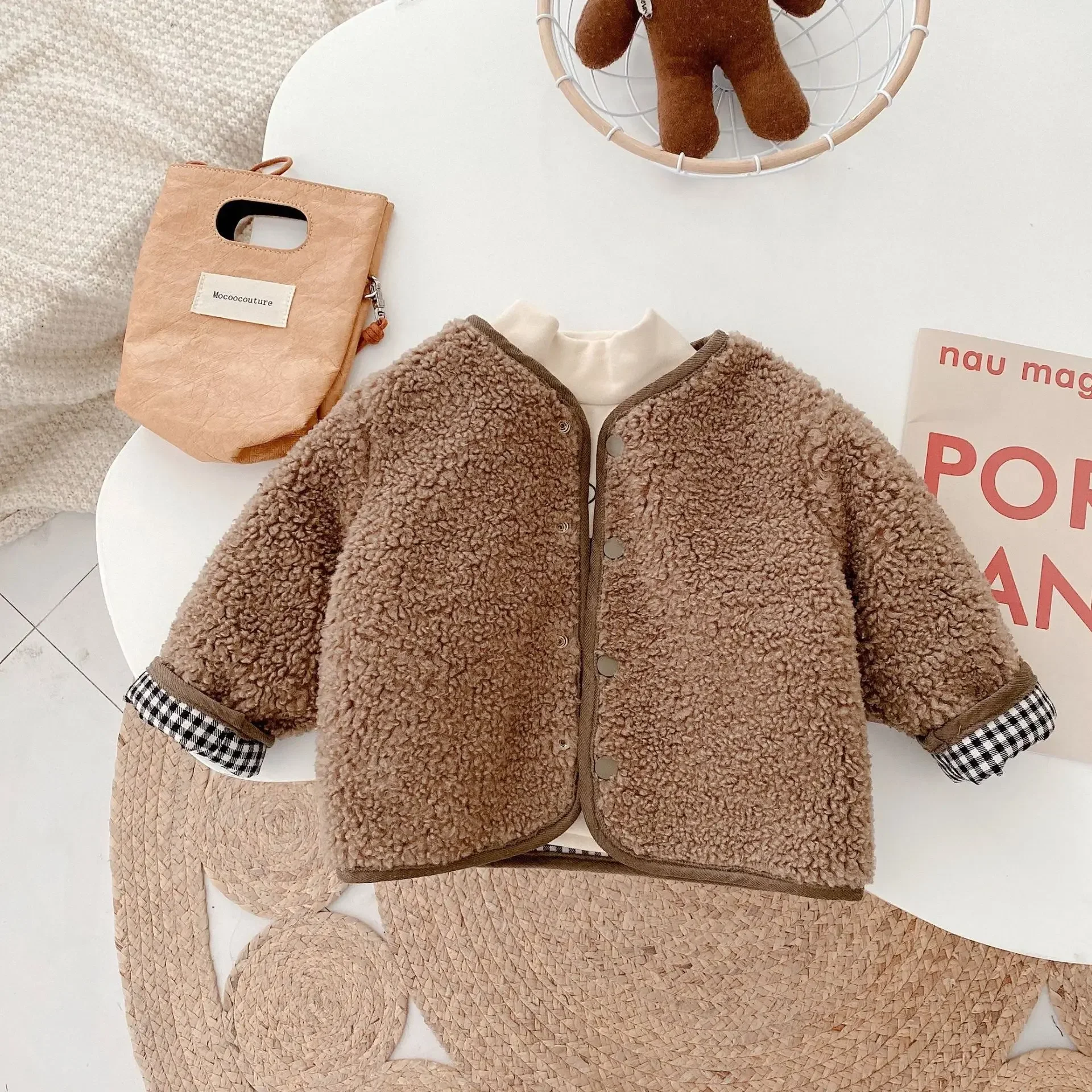 Baby Clothes Kids Fleece Coat 0-6 Years Old 2024 Autumn Winter Boys Thick Woolen Coat Girls Plaid Fashionable Casual Warm Coat