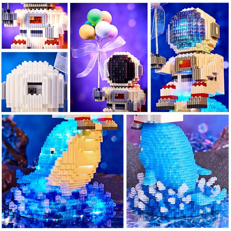 New Astronaut Building Blocks With LED Light Confession balloon Whale Astronaut Mini Diamond Bricks Toys for Childrens Gifts