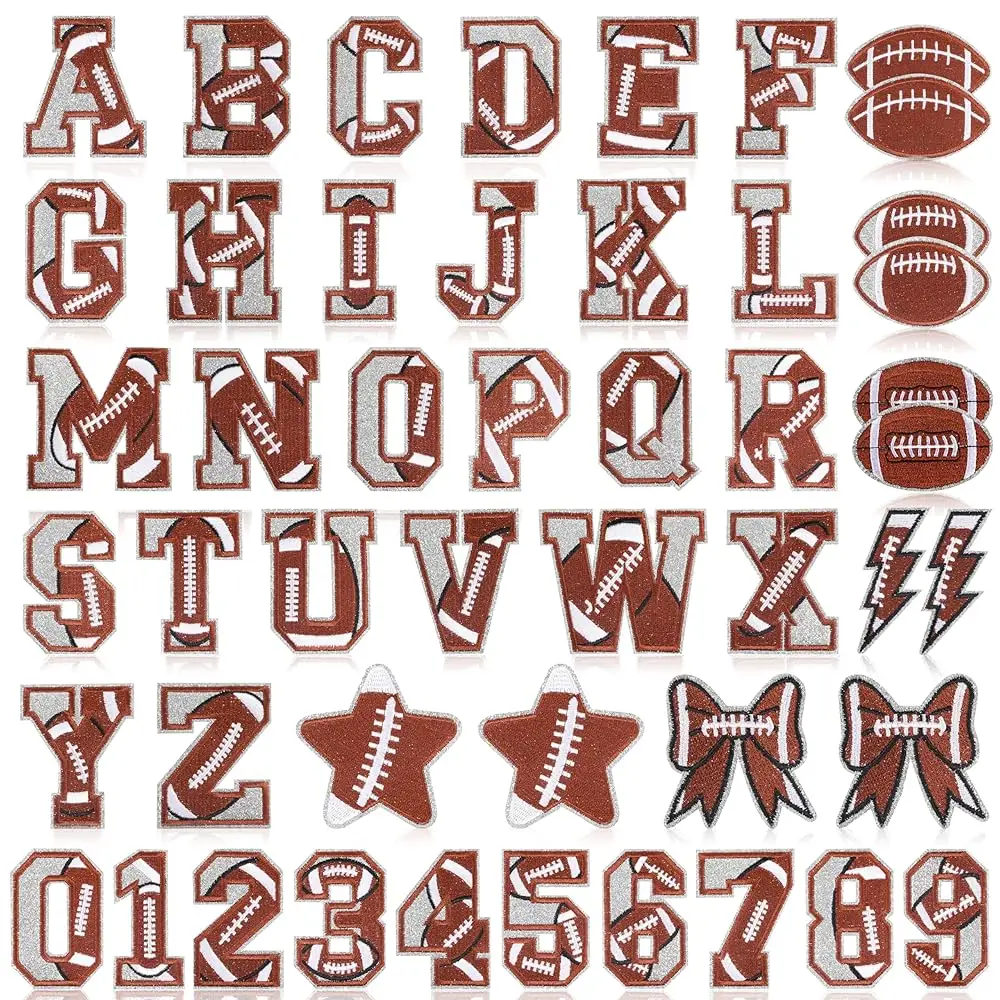 

Iron On Letters Patches for Clothing: 48PCS Football A-Z Alphabet and 0-9 Embroidered Patch for Bowl Party Gifts - Football