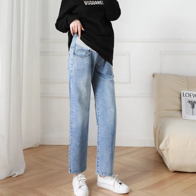 Fdfklak Denim Maternity Jeans Spring Autumn High Waist Belly Pants Clothes For Pregnant Women Pregnancy Work Trousers