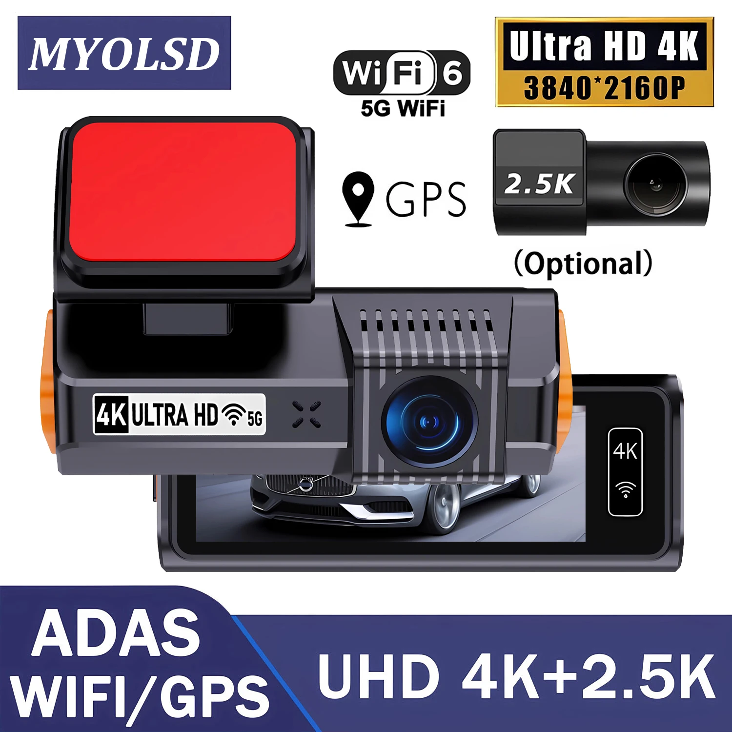 ADAS 4K 2160P+2.5K 1440P Dash Cam For Cars Car Camera Dash Cam WIFI Camera Car Front and Rear Dash Camera Black Box 24H Parking
