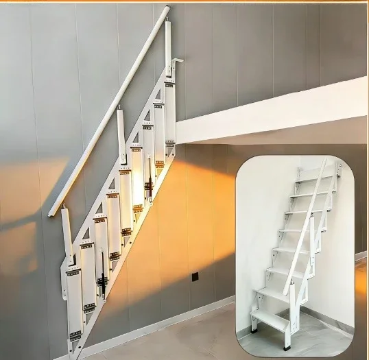 Suitable for duplex, loft and second floor indoor/outdoor use, household iron folding ladder - wall stairs