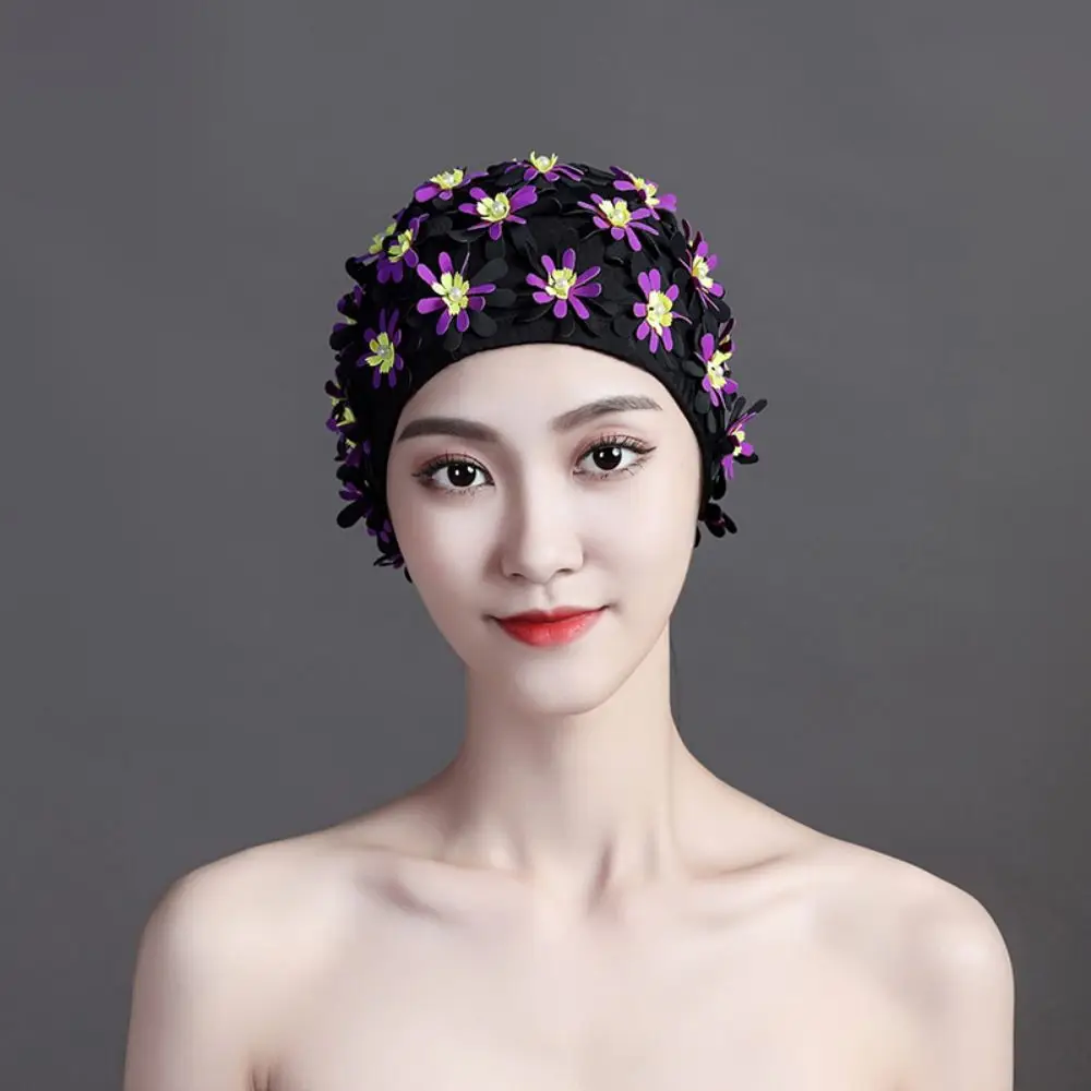 

Pearl Floral Petal Swim Cap Flower Long Hair Swimming Hat Lightweight Vintage Style Swimming Cap Swim Accessories