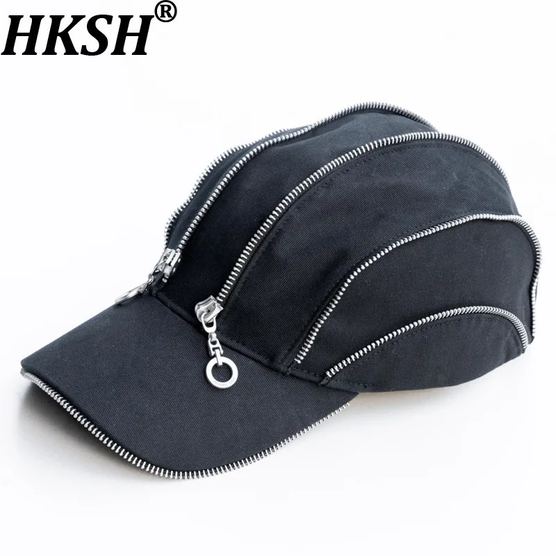 HKSH Spring Summer New Man Niche Fashion Versatile Hard Brim Baseball Cap Trendy High Street Multi-Zipper Adjustable Hat HK13634