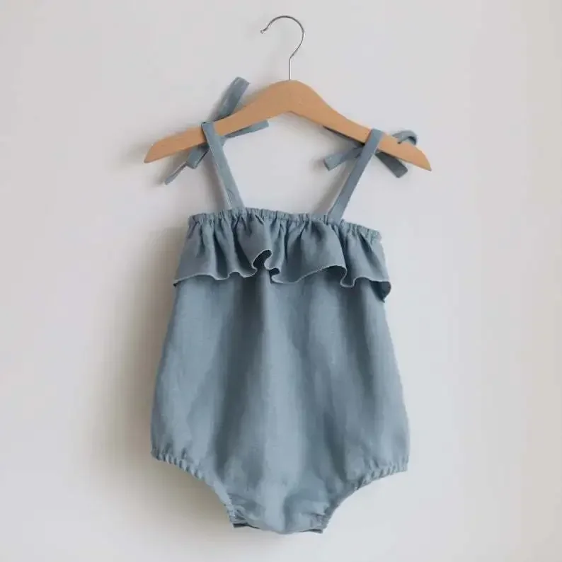 Summer Baby Girl Clothes Romper Bowknot Cotton Linen One-piece Jumpsuit Braces Falbala Bebe Roupas Infant Clothing Baby Outfit