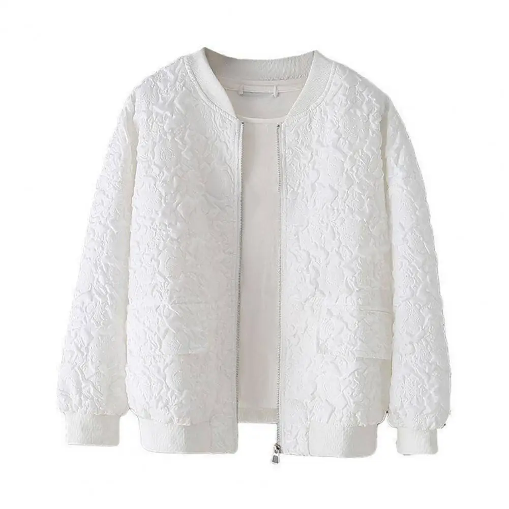 

Short Baseball Jacket Elegant Jacquard Design Spring Casual Jacket Top Female Cardigan Zipper Jacket пальто женское