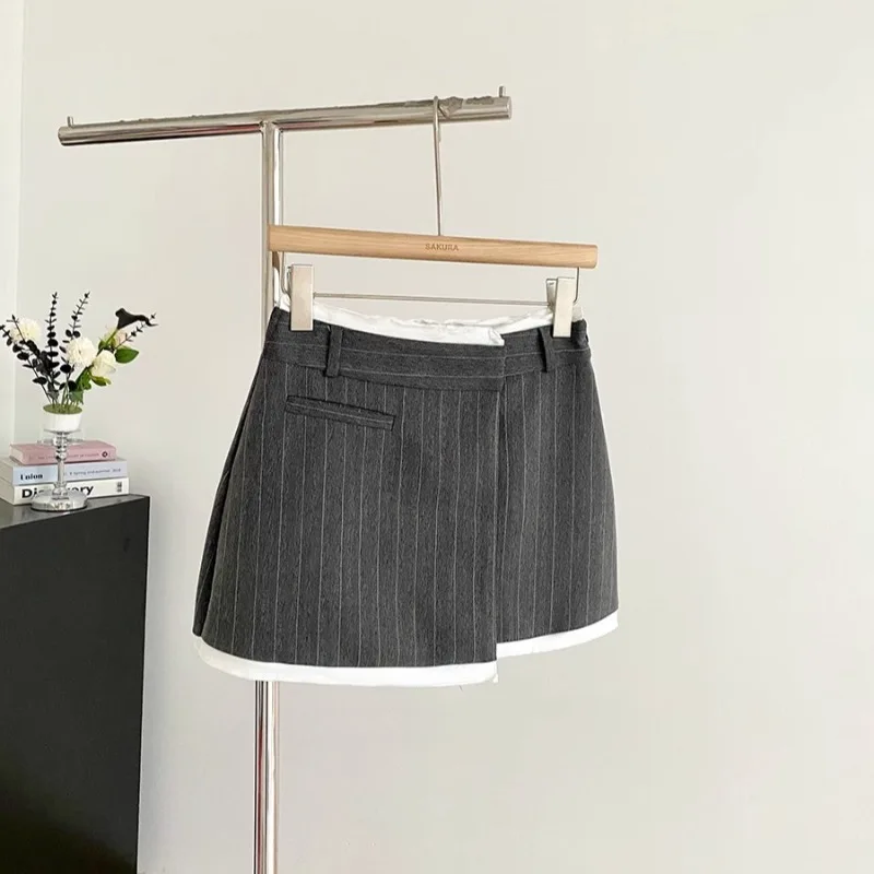 Koreaanse Stijl Onregelmatige Casual Gestreepte A-lijn Rok Vrouwen 2025, Zomer Nieuwe Hoge Taille Contrast Kleur Patchwork Sexy Mini Rok