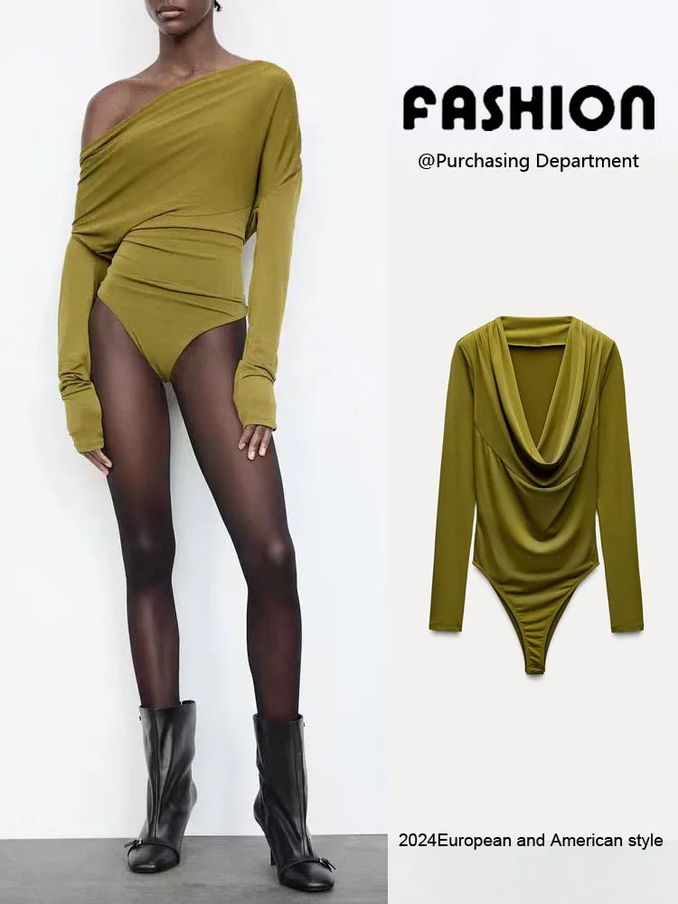 

New Arrival Women's Elastic Slim Fit Comfortable Folded Decoration oulder Pad One-Piece Suit High Waist ort Pants Commute