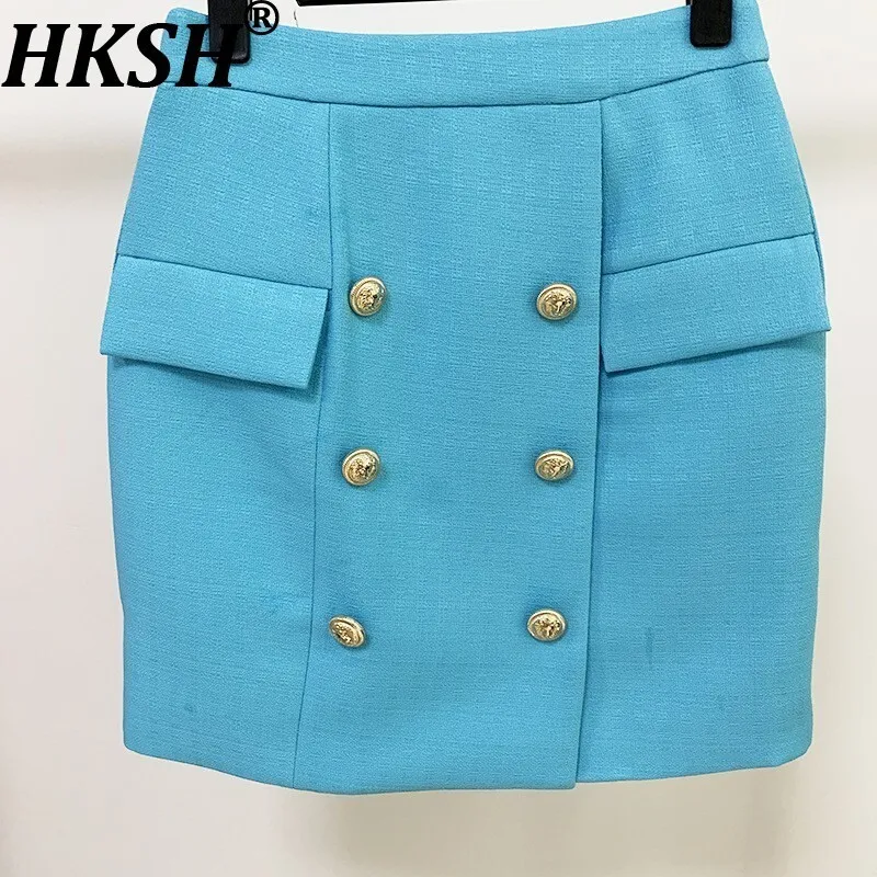 

HKSH 2025 Summer New Women's Tide High Street Elegant Temperament Office Lady Ins Trendy Buttoned Zipper Slim Mini Skirt HK7109