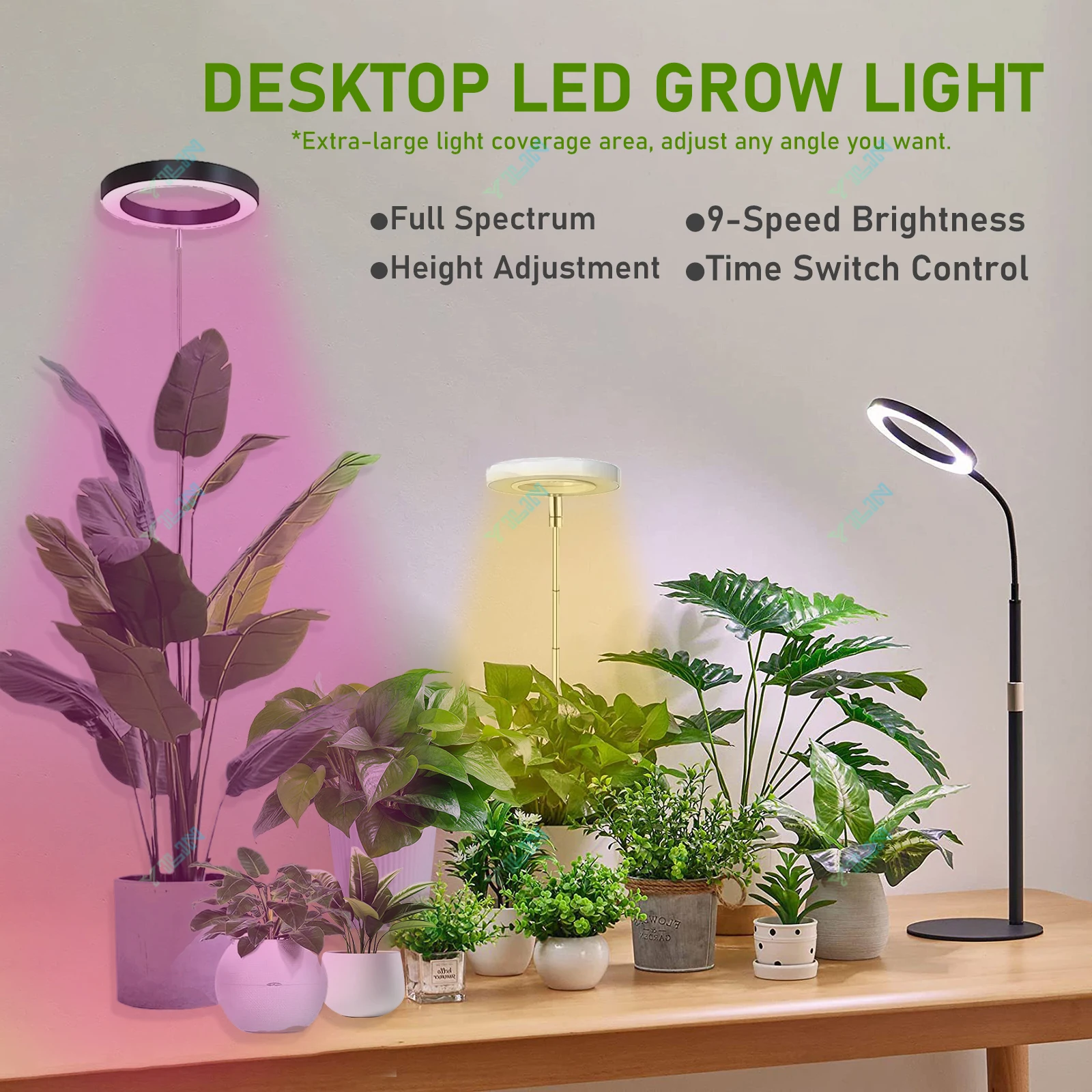 LED حلقة مستديرة النبات تنمو ضوء عكس الضوء الطيف الكامل الجدول تزايد مصباح قابل للتعديل الموقت الذكي لنمو النباتات الداخلية زهرة #1