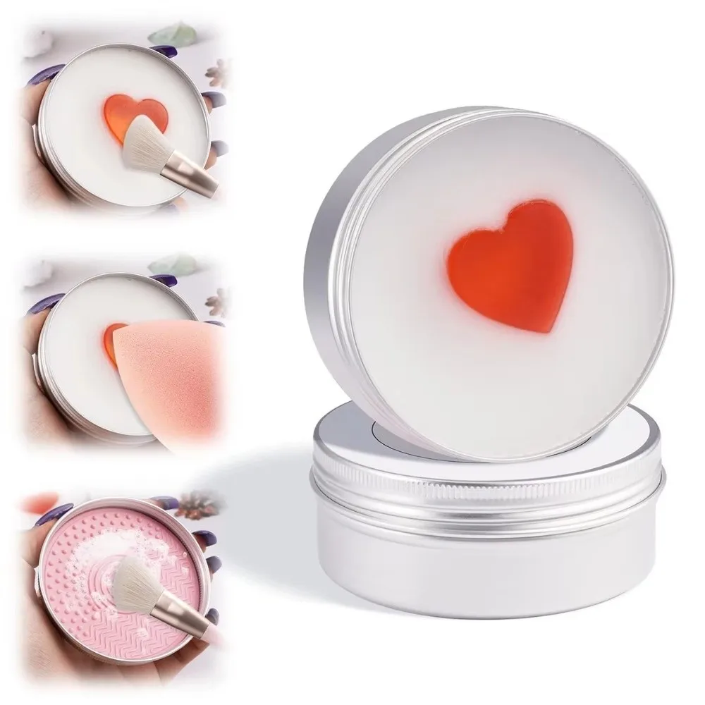 Deep Clean Makeup Brush Cleaner Soap with Silicone Mat Heart Shape Cosmetic Sponge Cleaner Quick-Dry Reusable Beauty Tool Washer