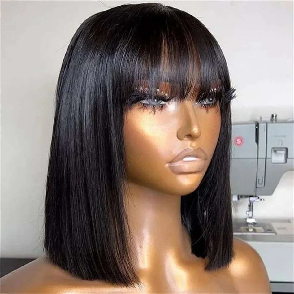 Short Bob Wig With Bangs Straight Hair Bob Wigs Brazilian Human Hair Wig Remy Full Machine Made Wig for Women Glueless Bob Wig