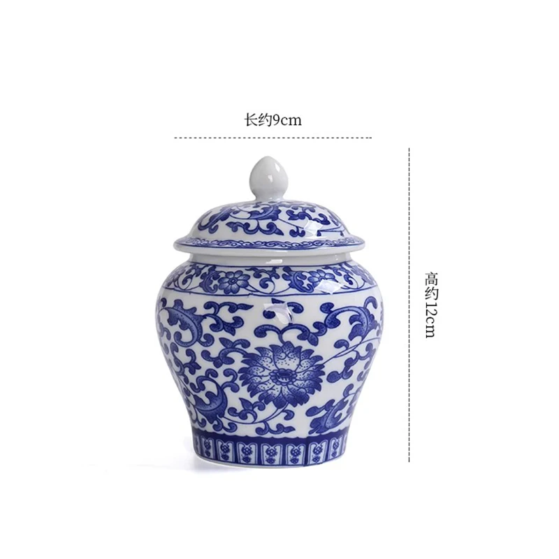 Blue and White Porcelain General Jar Sealed Tea Jar Ceramic Vase Household Candy Nut Coffee Beans Medicinal Herbs Storage Bottle