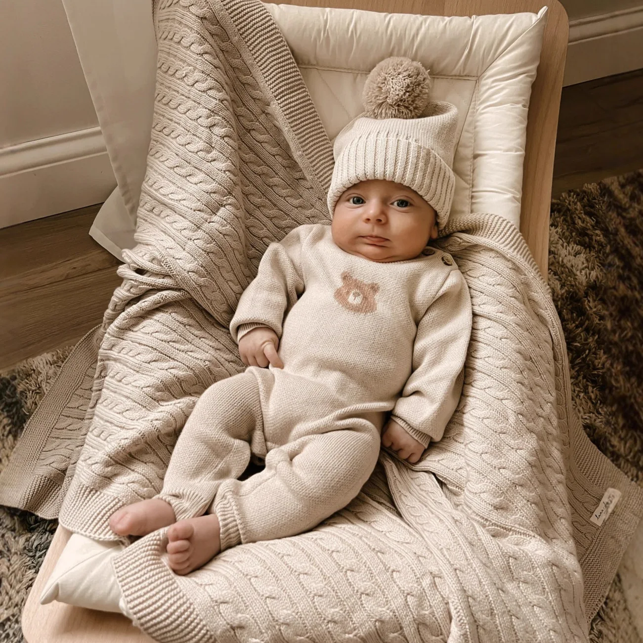 2025 Cotton Infant Boy Girl Bear Sweater Jumpsuit Newborn Toddler Clothes 0-24M Autumn New Baby Long Sleeve Knitted Romper + Hat