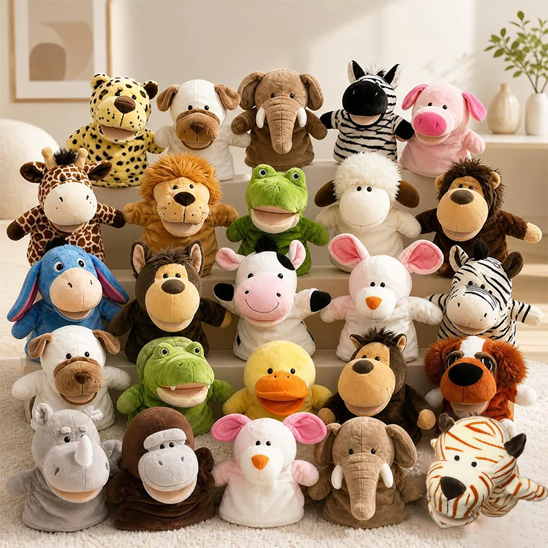 24 Kinds of Small Animals Cartoon Image Hand Finger Puppets Parent-child Game Plush Toys Cute Role Party Family Plushie Kid Gift