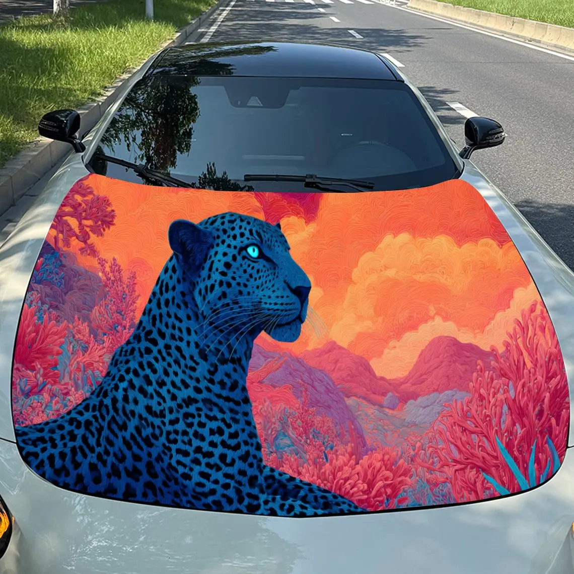 Splendide Orange - Autocollants pour capot de voiture léopard ciel - Emballage vinyle auto-adhésif, imperméable et durable, décorer et protégez votre ca