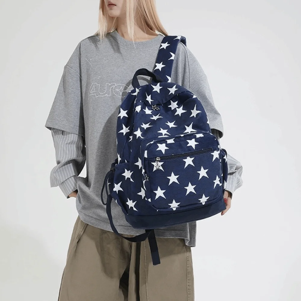 Fashion Y2k School Backpacks Large Capacity Star Print Pattern Student Bookbag Lightweight Travel Rucksack Women