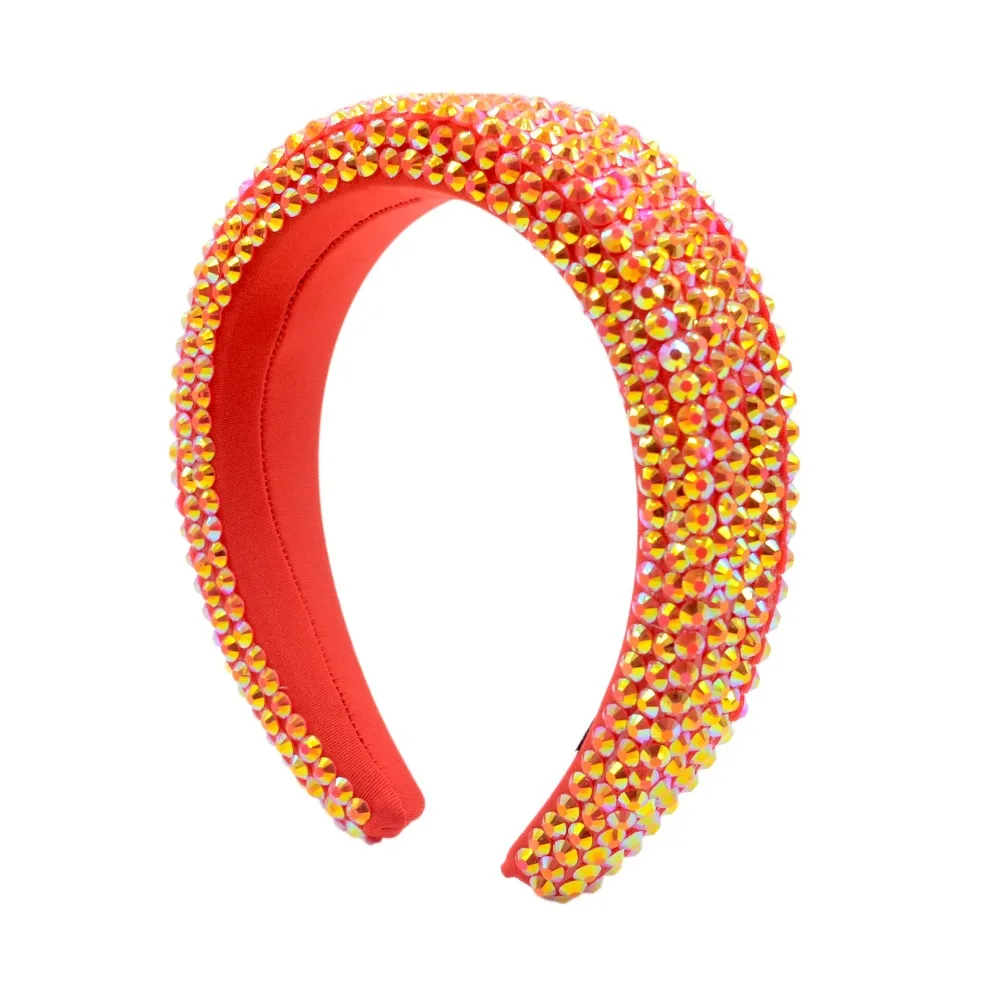 

Wide Brim Full Rhinestone Headband Padded Design Shiny Women Head Hoop Handmade Thickened Hair Accessory Engagement Party