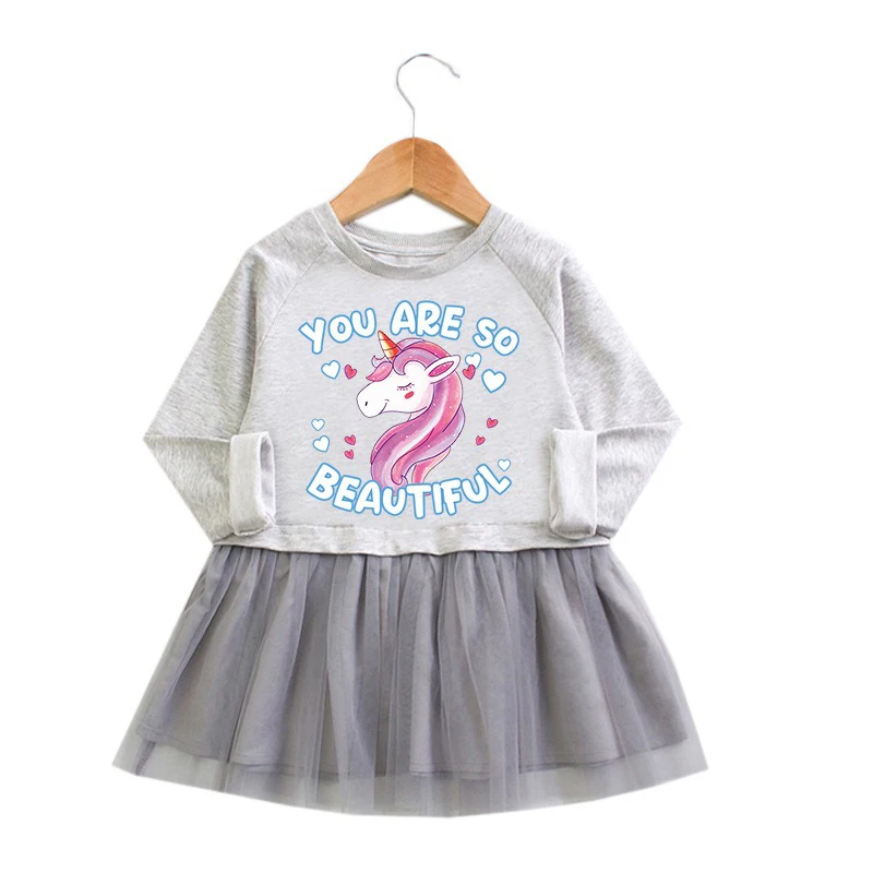 Unicorn Princess Dress 2024 New Autumn Clothes Toddler Kids Dresses Girls for Children Birthday Party Costume 2-8Y