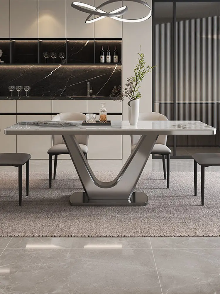 Sintered Dining Table Light Luxury Modern Minimalist High-quality Life Rectangular 8-Seater Chair Matching